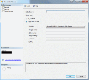 Create a New Linked Server Popup: The General Tab
