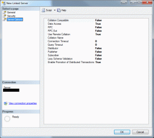 Setting up a Linked Server: Selecting the Server Options