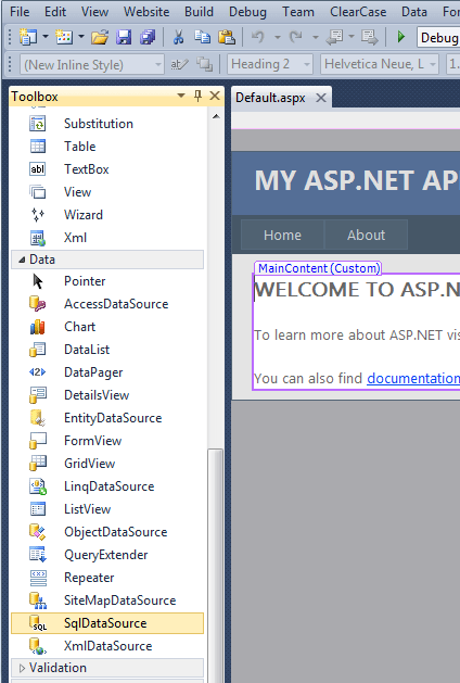Add an ASP.NET SQLDataSource to your Form