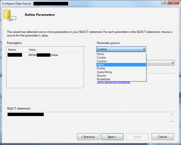 Selecting a Form Parameter Source